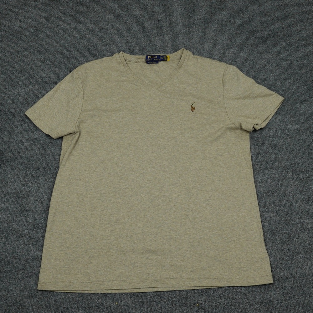 Polo Ralph Lauren Shirt Men XL Tan V-Neck Custom Slim Fit Cotton Tee